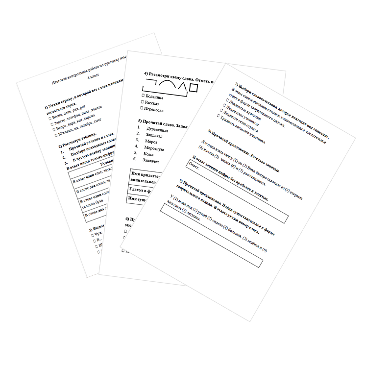 Контрольная работа. Русский язык. 4 класс