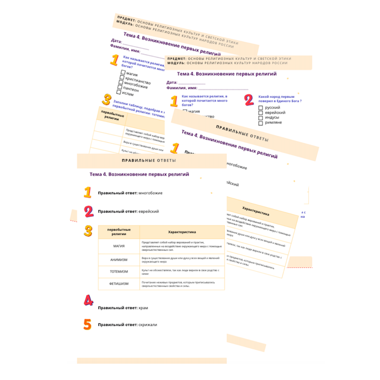 Рабочий лист. Возникновение первых религий