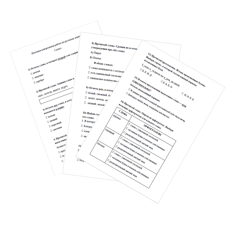 Контрольная работа. Русский язык. 3 класс